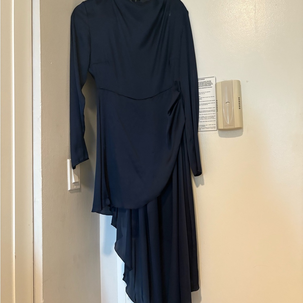 Elegant Navy Blue Satin Dress - Picture 3 of 5